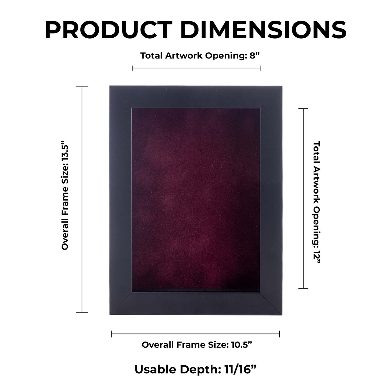 Classic Black Wood Shadown Box Frame with Acrylic Front - Dark Red Suede Backing, 30 Sizes